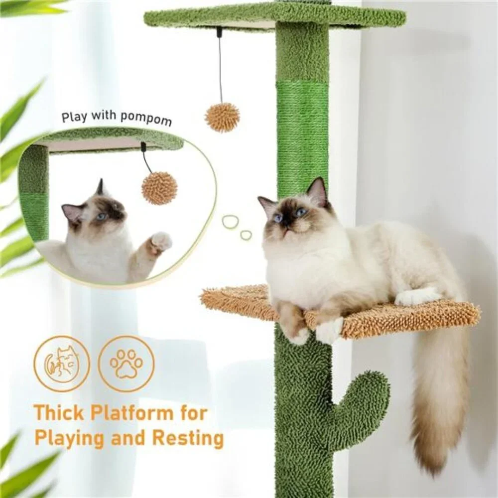 PAWZ Road Cat Tree, Cactus Floor to Ceiling Cat Tower with Adjustable Height